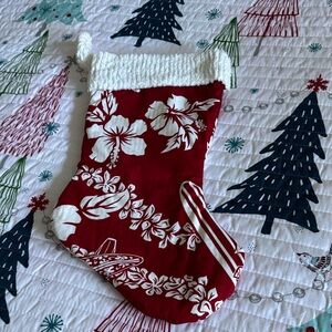 Festive Floral Red and White Holiday Surfer Beach Coastal Stocking